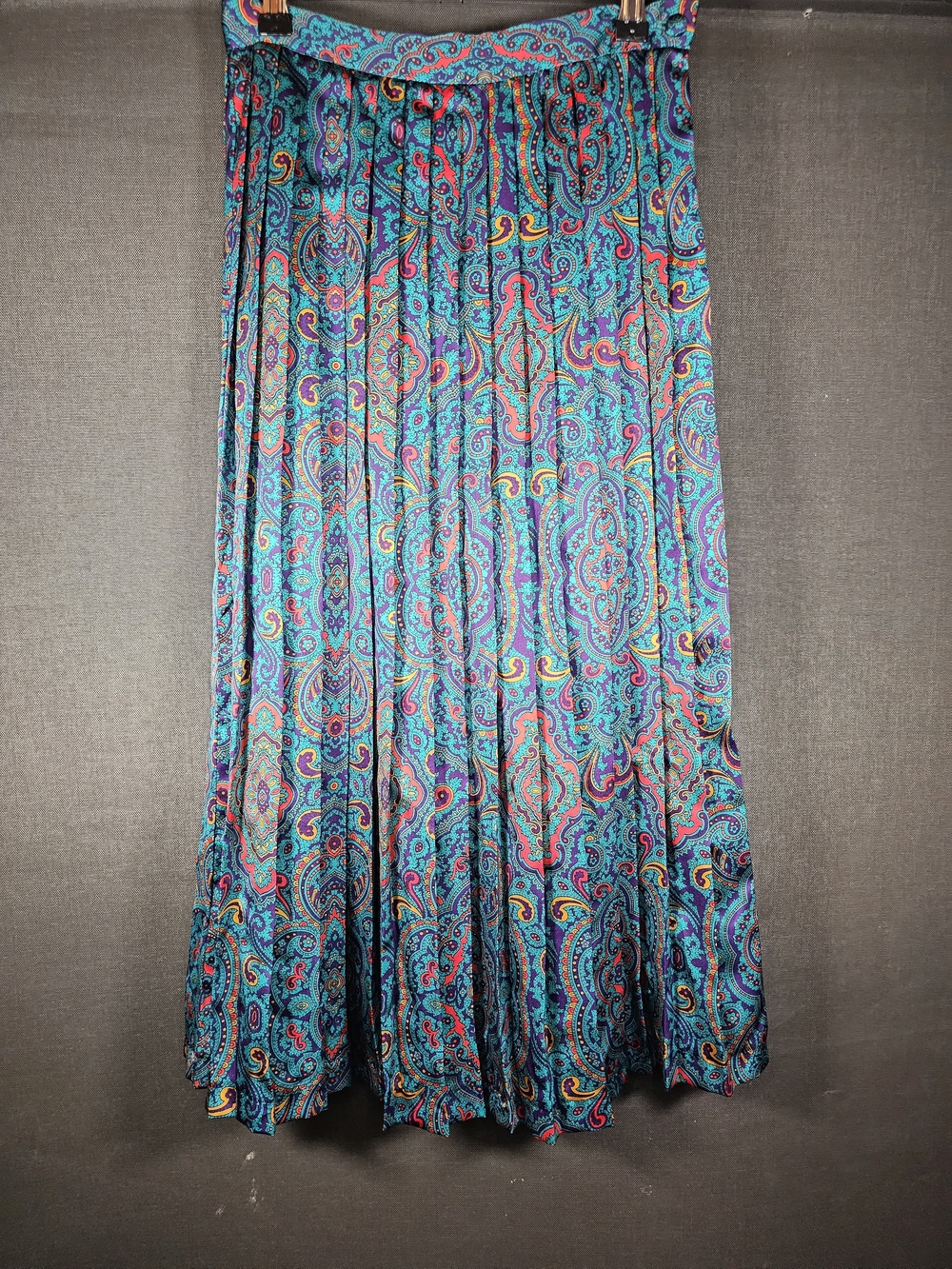 RARE VINTAGE NWT! Diane Von Furstenberg Teal Paisley Pleated Maxi Skirt
